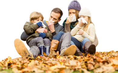 Sick family blowing their nose