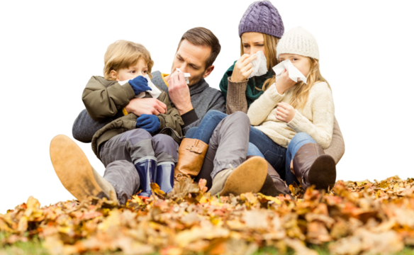 Sick family blowing their nose