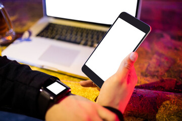 businessman with various technologies