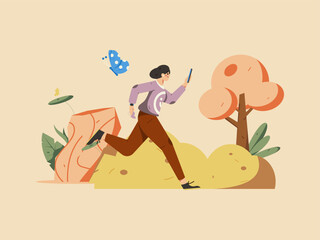 Vector internet operation hand-drawn illustration of people exercising and running healthy
