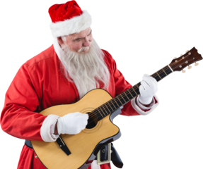 Smiling Santa Claus playing guitar