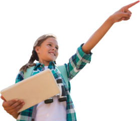 Girl with digital tablet pointing