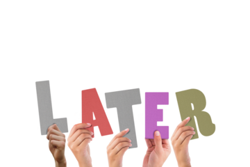 Cropped hands holding colorful word later