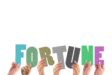 Cropped hands holding colorful word fortune 