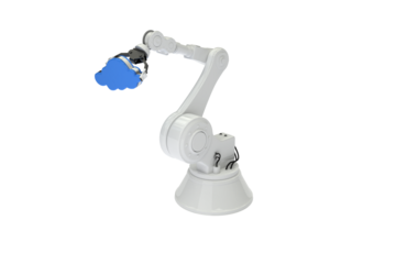 Digital image of robotic arm holding blue cloud