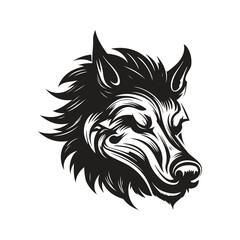 boar, logo concept black and white color, hand drawn illustration