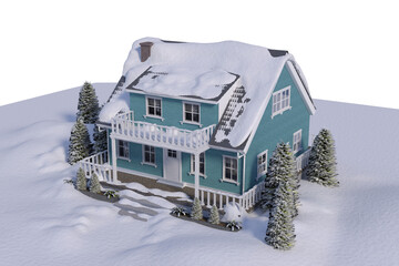 High angle view of house covered in snow
