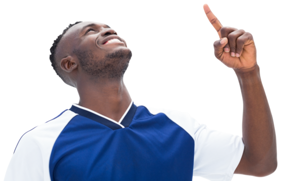 Football player point up and smiling - Powered by Adobe
