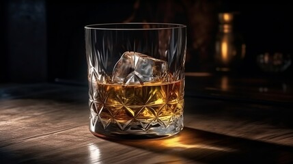 Glass of whiskey, black background, Generative AI