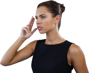 Close up of thoughtful businesswoman gesturing while looking away