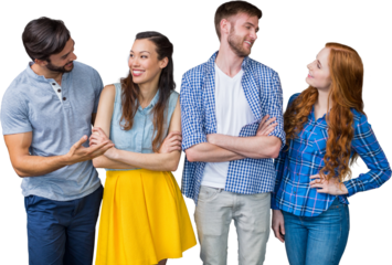 Business people talking against white background