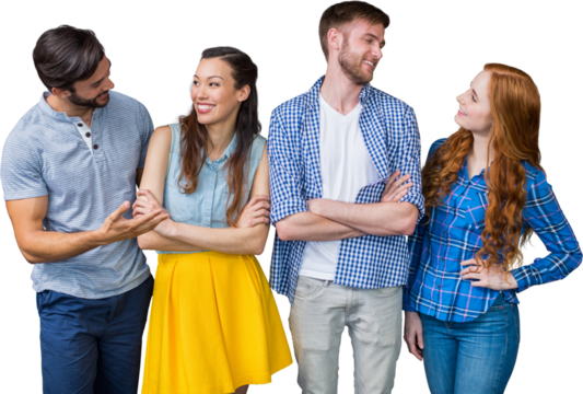 Business people talking against white background