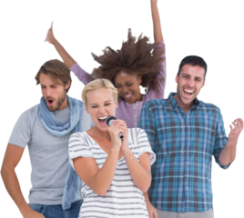 Happy group at karaoke