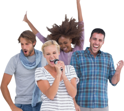 Happy group at karaoke