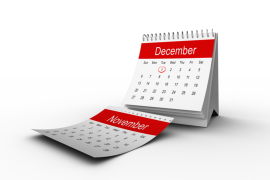 Desk calendar showing December