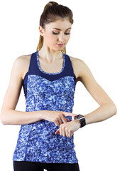Fit young woman using her smart watch