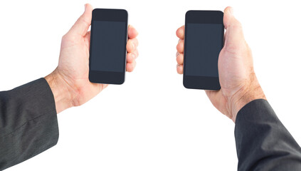 Businessman holding two smart phones