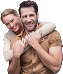Couple smiling while embracing