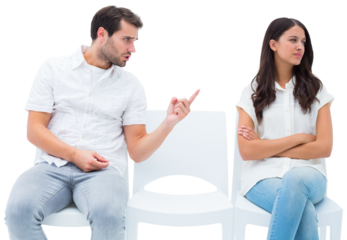 Man pleading with angry girlfriend