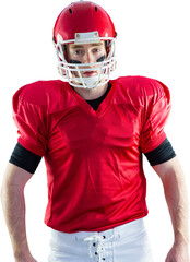 Portrait of american football player wearing his helmet