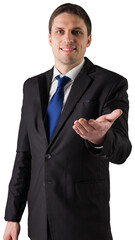 Handsome businessman holding hand out