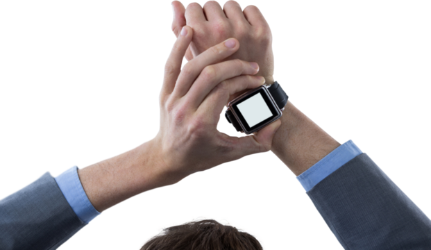 Cropped hands of businessman checking his smart watch