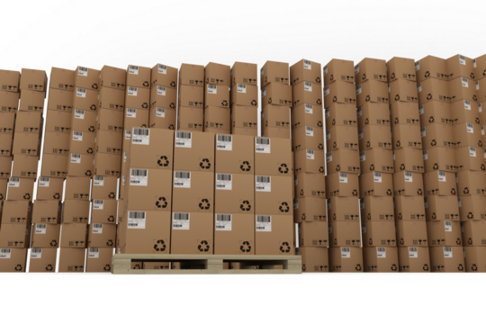 Stack of cardboard boxes against white background