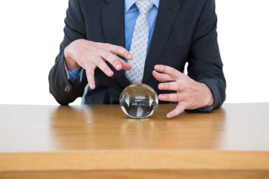 businessman holding a crystal ball