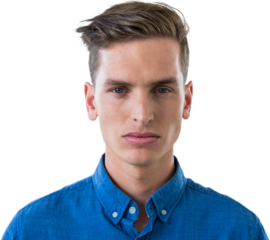 Portrait of young man in blue shirt