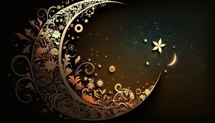 Stunning Ramadan Wallpaper Featuring a Beautiful crescent moon and star : A Gorgeous Illustration Perfect for Your Festive Celebration Needs (Generative AI)