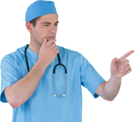 Surgeon pretending to be using futuristic digital screen