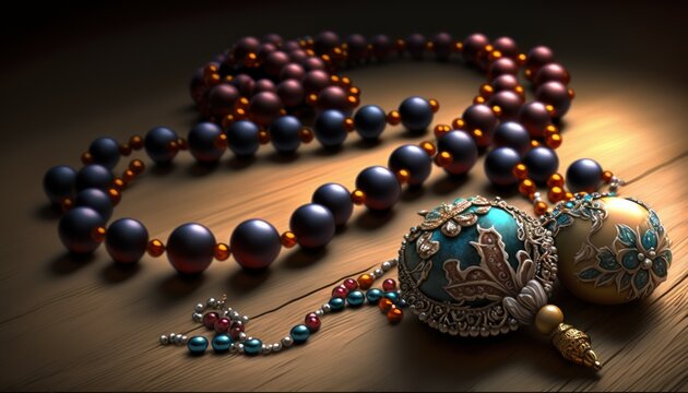 Ramadan Rosary Beads : Beautiful Wallpaper Design Featuring Elegance And Islamic Motifs For A Festive And Spiritual Atmosphere (Generative AI)