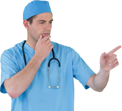 Surgeon pretending to be using futuristic digital screen