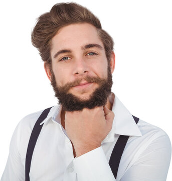 Confident hipster with hand on chin
