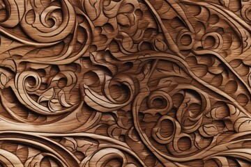 detailed wood carving pattern in close-up. Generative AI