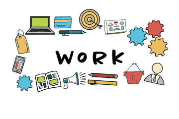 Work text among various icons