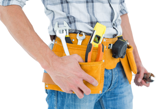 Cropped image of technician with tool belt around waist