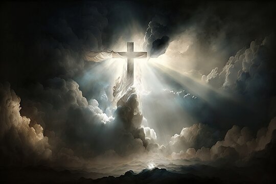 cross illuminated in the sky, resurrection of Jesus, religion, Generative AI, God in Heaven, Creator, Almighty, Savior, Redeemer, Holy Spirit