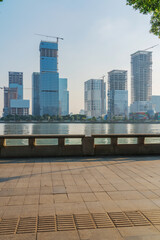Urban skyline and street landscape on both sides of the Pearl River in Guangzhou, China