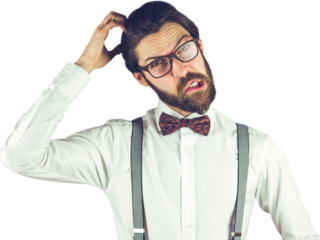 Portrait of confused man scratching head