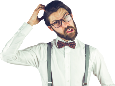 Portrait of confused man scratching head - Powered by Adobe
