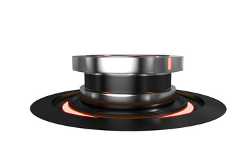 Black control knob against white background