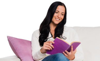Smiling woman reading a book