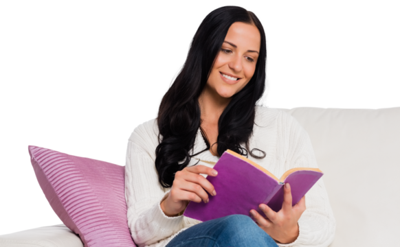 Smiling woman reading a book