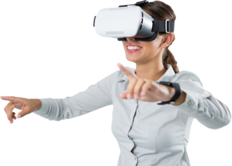 Female executive using virtual reality headset