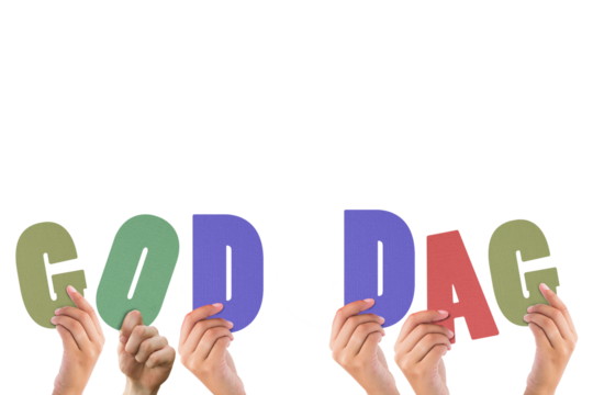 Hands holding up god dag - Powered by Adobe