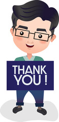 Man with glasses holding Thank You placard icon