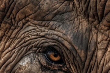 Fototapeta premium An elephant eye in close up detail. Stunning abstract portrait. Generative AI