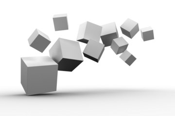 Digitally generated grey cubes floating 