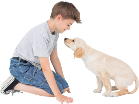 Boy and puppy  - Powered by Adobe